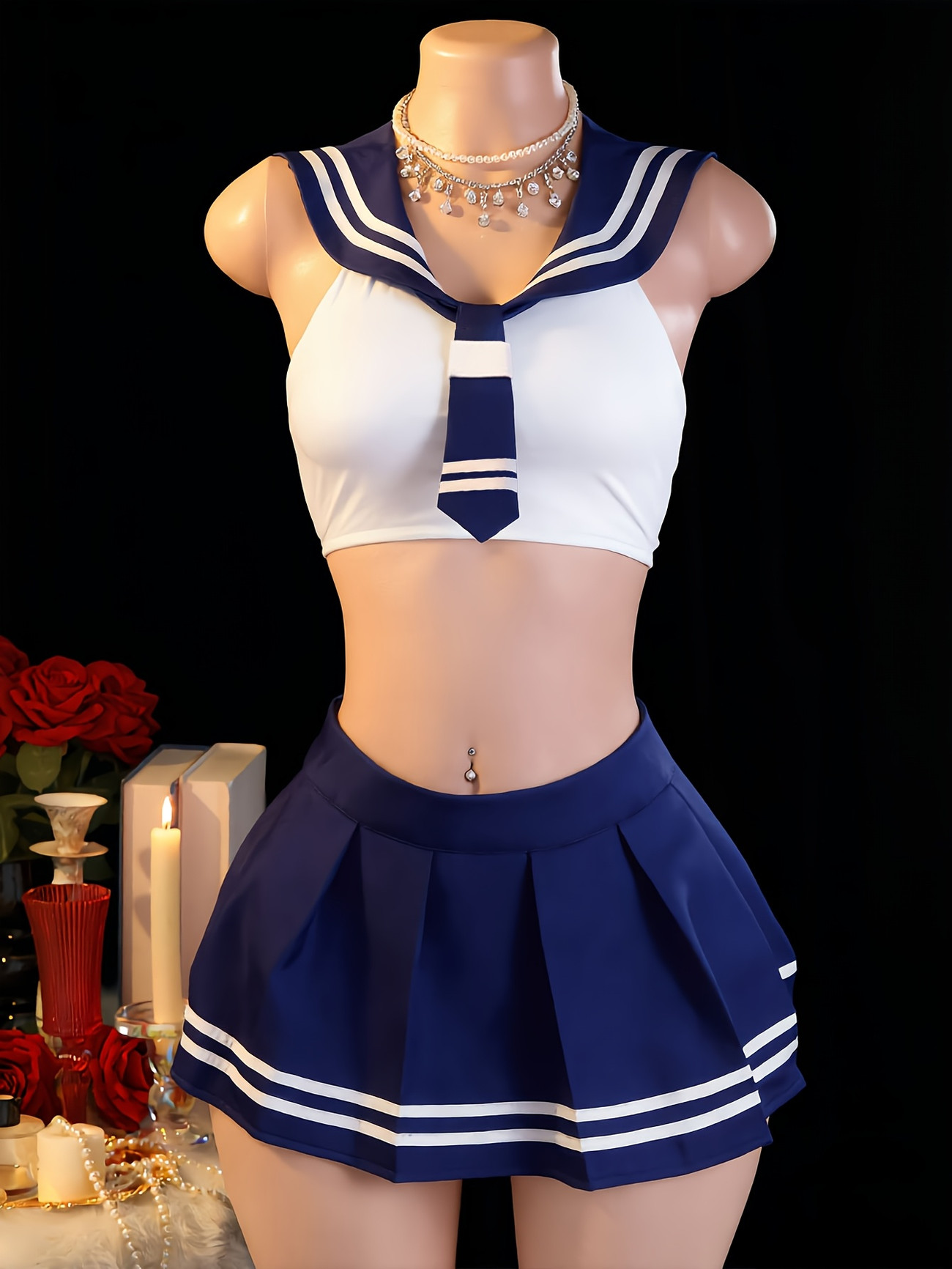 여성용 2피스 세일러 롤플레잉 코스튬 세트 - 민소매  - Garter Belt Set 리뷰 및 가격